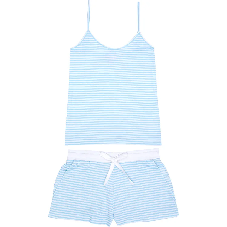 Women's Sky Blue Stripe Jersey Camisole Set