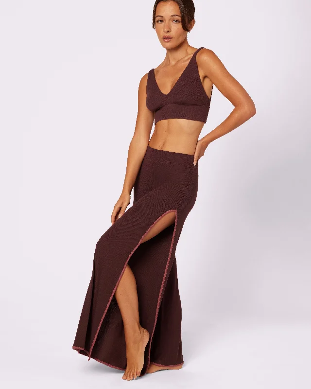 Comfort Rib Wide Leg Slit Pants | Lush Rib (Pretzel)