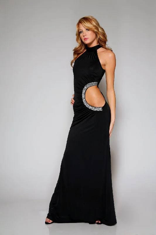 Cut-out Side Chain Detail Long Dress Black