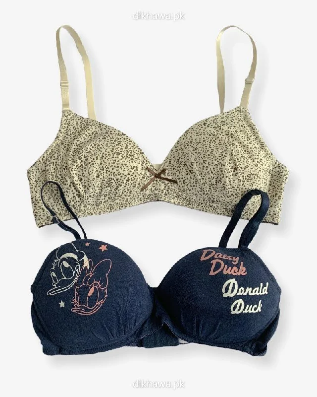 Imported Stocklot Branded Cotton Pushup Bra - Non Wired Bra - Non Padded Bra - Pack of 2 Imported Stocklot Branded Cotton Pushup Bra - Non Wired Bra - Non Padded Bra - Pack of 2