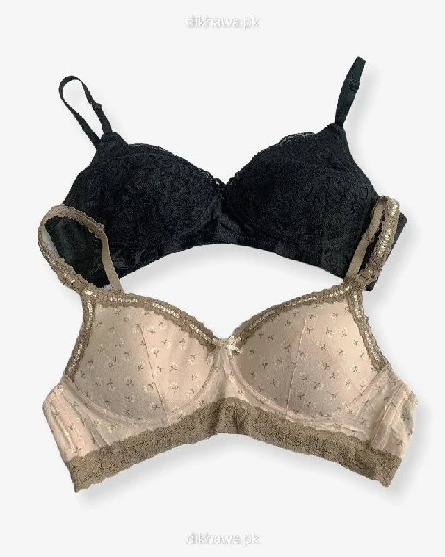 Imported Stocklot Branded Net Pushup Bra - Non Wired Bra - Non Padded Bra - Pack of 2 Imported Stocklot Branded Net Pushup Bra - Non Wired Bra - Non Padded Bra - Pack of 2