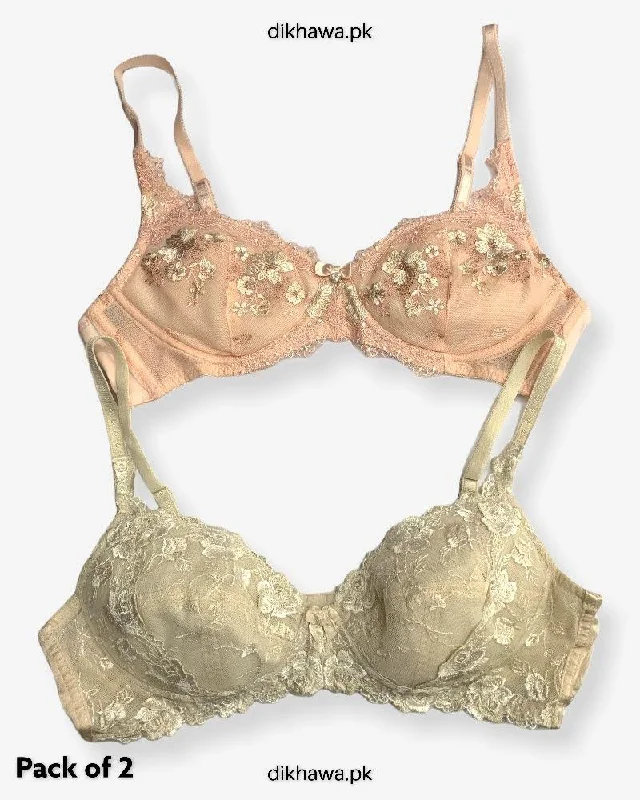 Imported Stocklot Branded Net Pushup Bra - Non Wired Bra - Non Padded Bra - Pack of 2 Imported Stocklot Branded Net Pushup Bra - Non Wired Bra - Non Padded Bra - Pack of 2