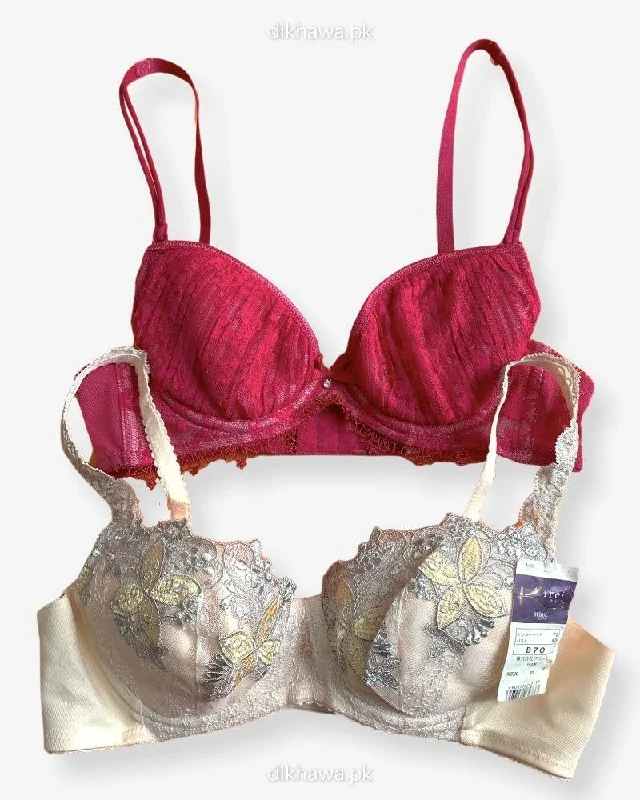 Imported Stocklot Branded Net Pushup Bra - Underwired Bra - Non Padded Bra - Pack of 2 Imported Stocklot Branded Net Pushup Bra - Underwired Bra - Non Padded Bra - Pack of 2