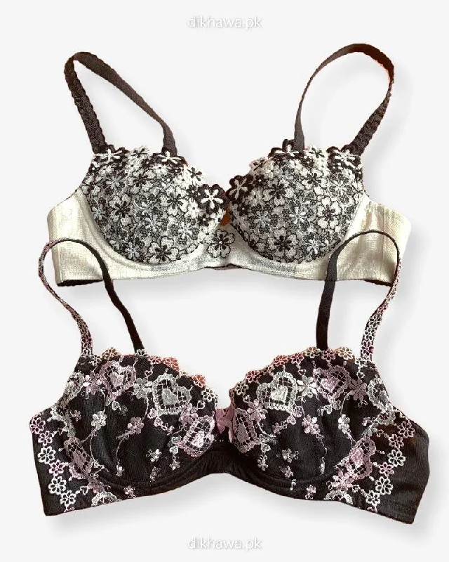 Imported Stocklot Branded Net Pushup Bra - Underwired Bra - Non Padded Bra - Pack of 2 Imported Stocklot Branded Net Pushup Bra - Underwired Bra - Non Padded Bra - Pack of 2