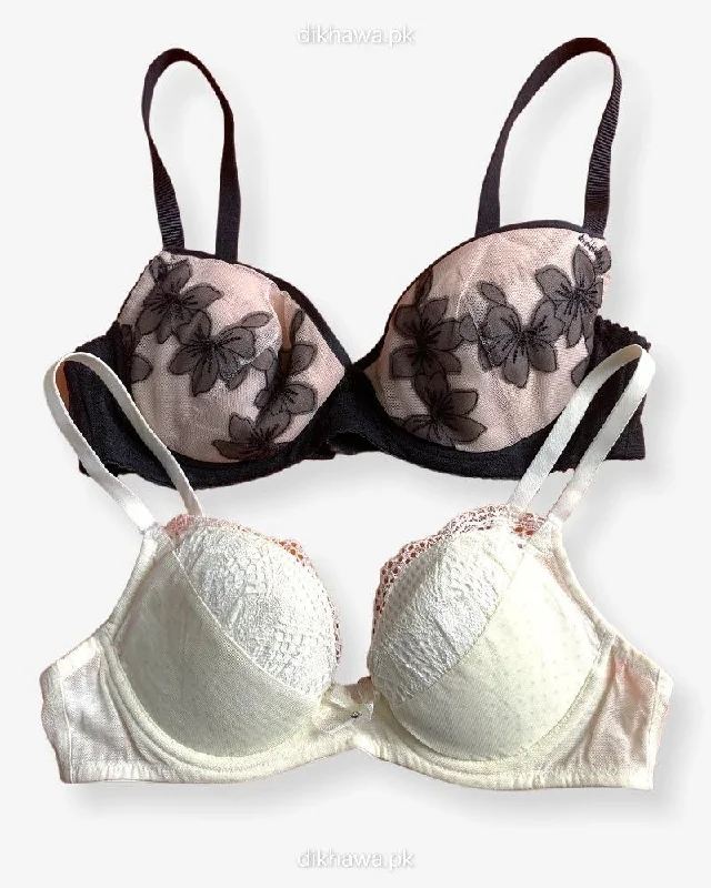Imported Stocklot Branded Net Pushup Bra - Underwired Bra - Non Padded Bra - Pack of 2 Imported Stocklot Branded Net Pushup Bra - Underwired Bra - Non Padded Bra - Pack of 2