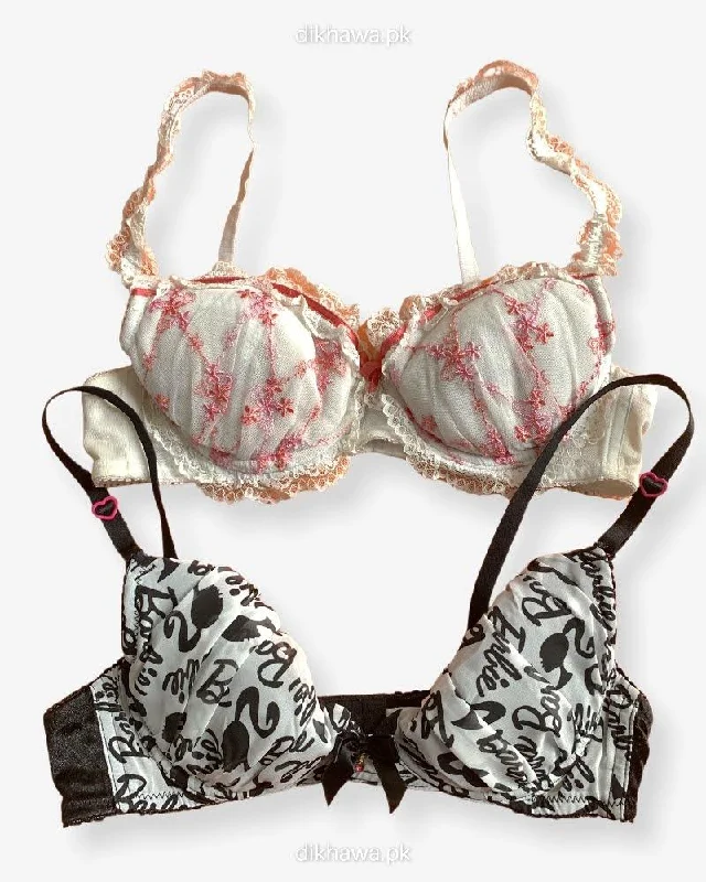Imported Stocklot Branded Net Pushup Bra - Underwired Bra - Non Padded Bra - Pack of 2 Imported Stocklot Branded Net Pushup Bra - Underwired Bra - Non Padded Bra - Pack of 2