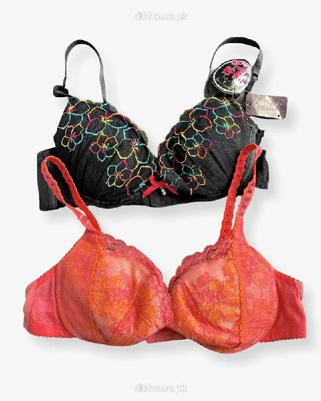 Imported Stocklot Branded Net Pushup Bra - Underwired Bra - Non Padded Bra - Pack of 2 Imported Stocklot Branded Net Pushup Bra - Underwired Bra - Non Padded Bra - Pack of 2