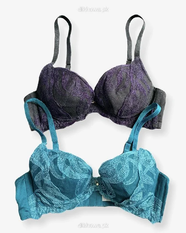 Imported Stocklot Branded Net Pushup Bra - Underwired Bra - Non Padded Bra - Pack of 2 Imported Stocklot Branded Net Pushup Bra - Underwired Bra - Non Padded Bra - Pack of 2