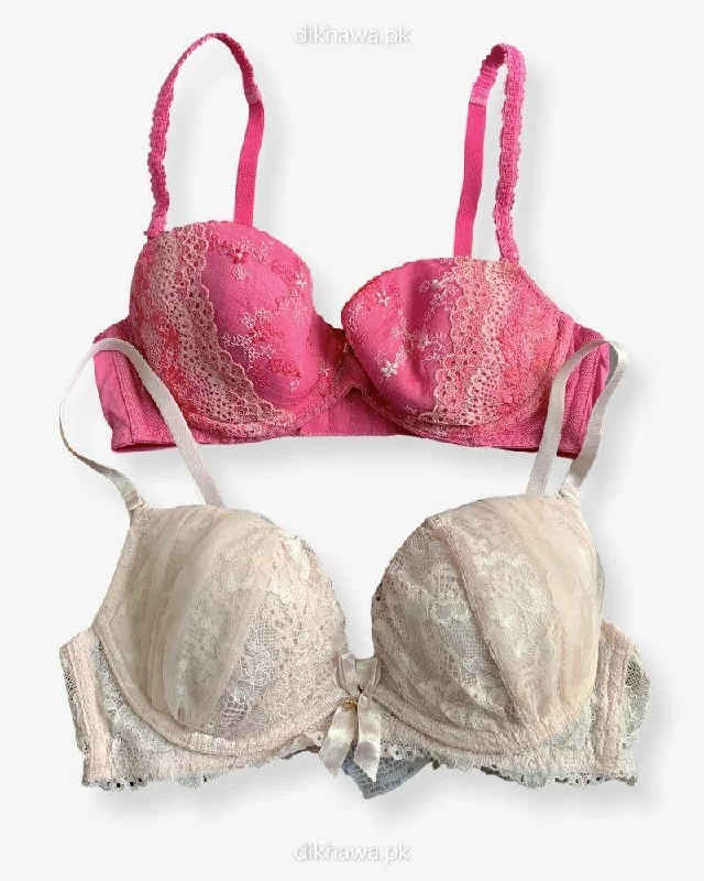 Imported Stocklot Branded Net Pushup Bra - Underwired Bra - Non Padded Bra - Pack of 2 Imported Stocklot Branded Net Pushup Bra - Underwired Bra - Non Padded Bra - Pack of 2