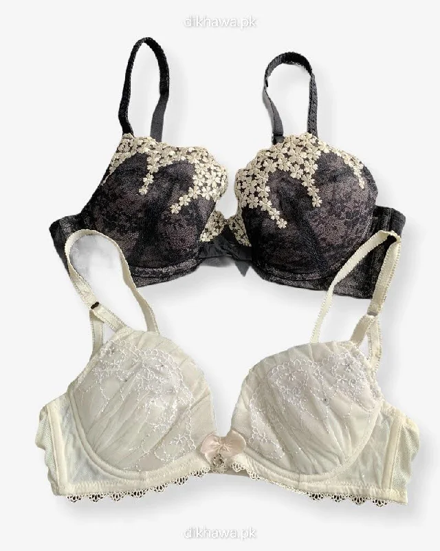 Imported Stocklot Branded Net Pushup Bra - Underwired Bra - Non Padded Bra - Pack of 2 Imported Stocklot Branded Net Pushup Bra - Underwired Bra - Non Padded Bra - Pack of 2
