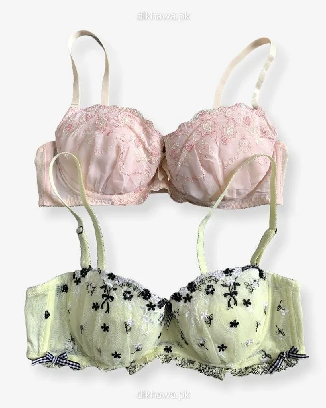 Imported Stocklot Branded Net Pushup Bra - Underwired Bra - Non Padded Bra - Pack of 2 Imported Stocklot Branded Net Pushup Bra - Underwired Bra - Non Padded Bra - Pack of 2