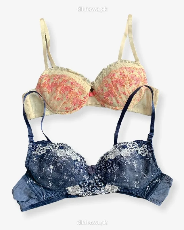 Imported Stocklot Branded Net Pushup Bra - Underwired Bra - Non Padded Bra - Pack of 2 Imported Stocklot Branded Net Pushup Bra - Underwired Bra - Non Padded Bra - Pack of 2
