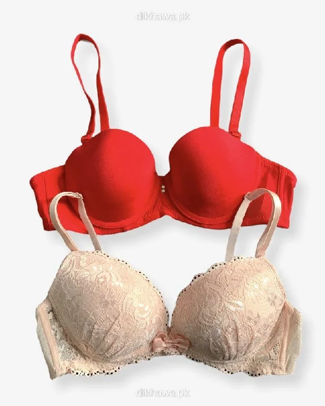 Imported Stocklot Branded Net Pushup Bra - Underwired Bra - Non Padded Bra - Pack of 2 Imported Stocklot Branded Net Pushup Bra - Underwired Bra - Non Padded Bra - Pack of 2