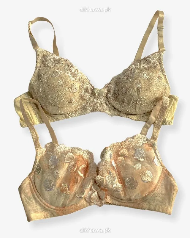 Imported Stocklot Branded Net Pushup Bra - Underwired Bra -Non Padded Bra - Pack of 2 Imported Stocklot Branded Net Pushup Bra - Underwired Bra -Non Padded Bra - Pack of 2