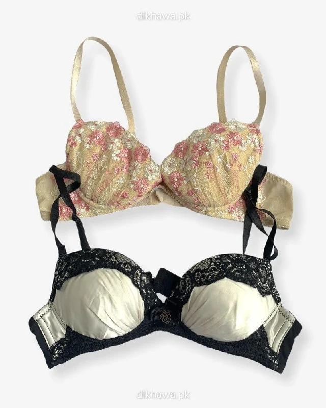 Imported Stocklot Branded Net Pushup Bra - Underwired Bra - Non Padded Bra - Pack of 2 Imported Stocklot Branded Net Pushup Bra - Underwired Bra - Non Padded Bra - Pack of 2