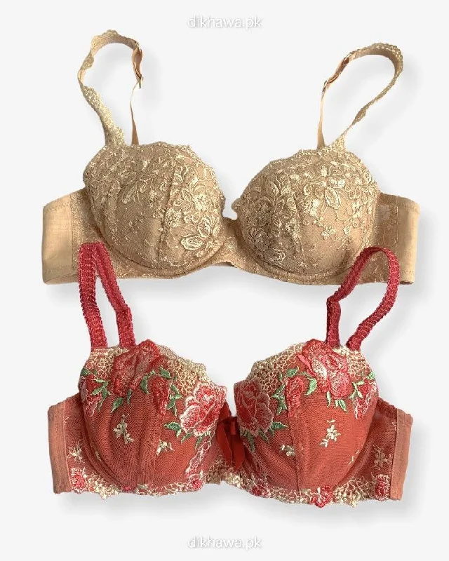 Imported Stocklot Branded Net Pushup Bra - Underwired Bra - Non Padded Bra - Pack of 2 Imported Stocklot Branded Net Pushup Bra - Underwired Bra - Non Padded Bra - Pack of 2