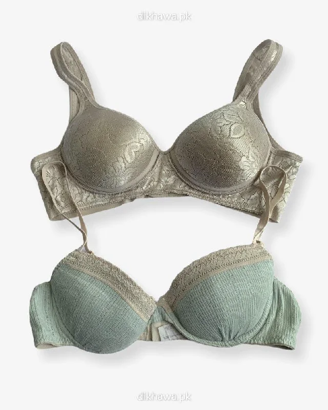 Imported Stocklot Branded Net Pushup Bra - Underwired Bra - Non Padded Bra - Pack of 2 Imported Stocklot Branded Net Pushup Bra - Underwired Bra - Non Padded Bra - Pack of 2