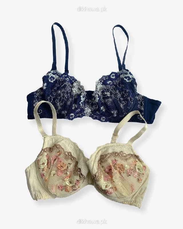 Imported Stocklot Branded Net Pushup Bra - Underwired Bra - Non Padded Bra - Pack of 2 Imported Stocklot Branded Net Pushup Bra - Underwired Bra - Non Padded Bra - Pack of 2