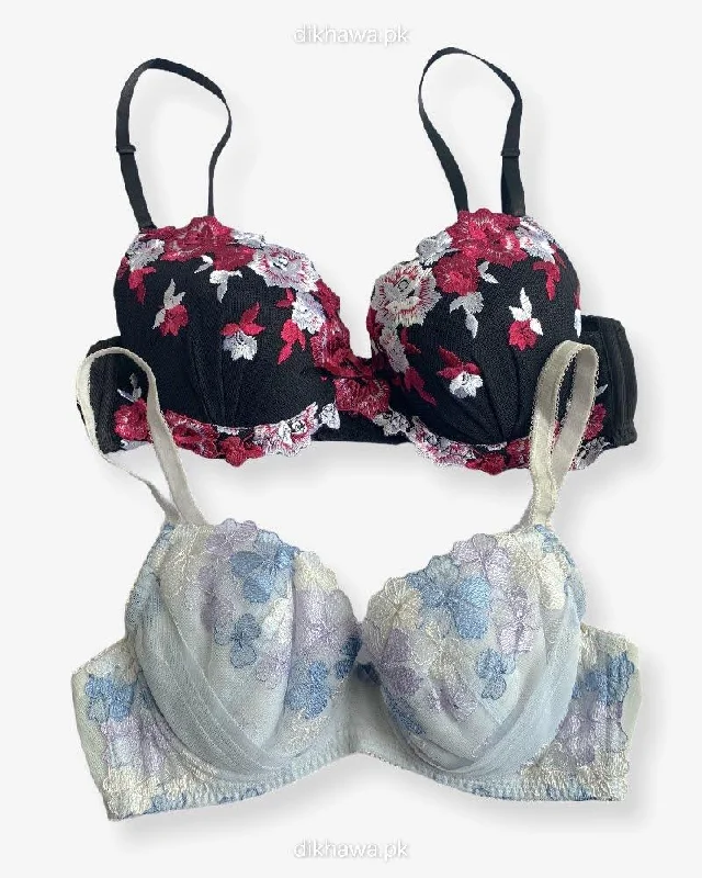 Imported Stocklot Branded Net Pushup Bra - Underwired Bra - Non Padded Bra - Pack of 2 Imported Stocklot Branded Net Pushup Bra - Underwired Bra - Non Padded Bra - Pack of 2