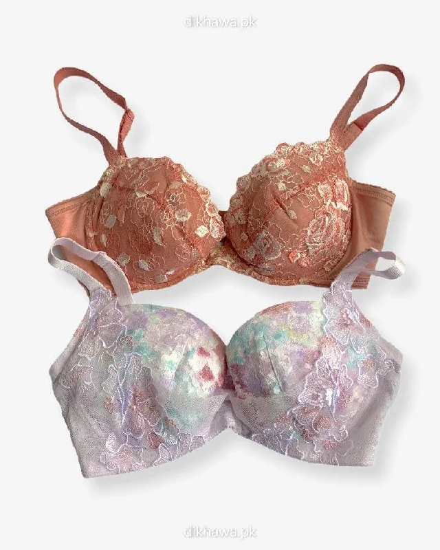 Imported Stocklot Branded Net Pushup Bra - Underwired Bra - Non Padded Bra - Pack of 2 Imported Stocklot Branded Net Pushup Bra - Underwired Bra - Non Padded Bra - Pack of 2