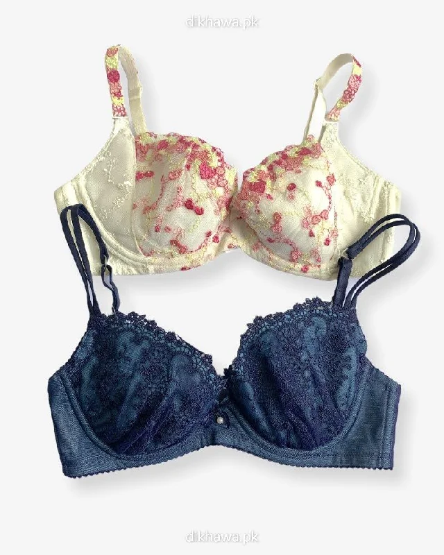 Imported Stocklot Branded Net Pushup Bra - Underwired Bra - Non Padded Bra - Pack of 2 Imported Stocklot Branded Net Pushup Bra - Underwired Bra - Non Padded Bra - Pack of 2