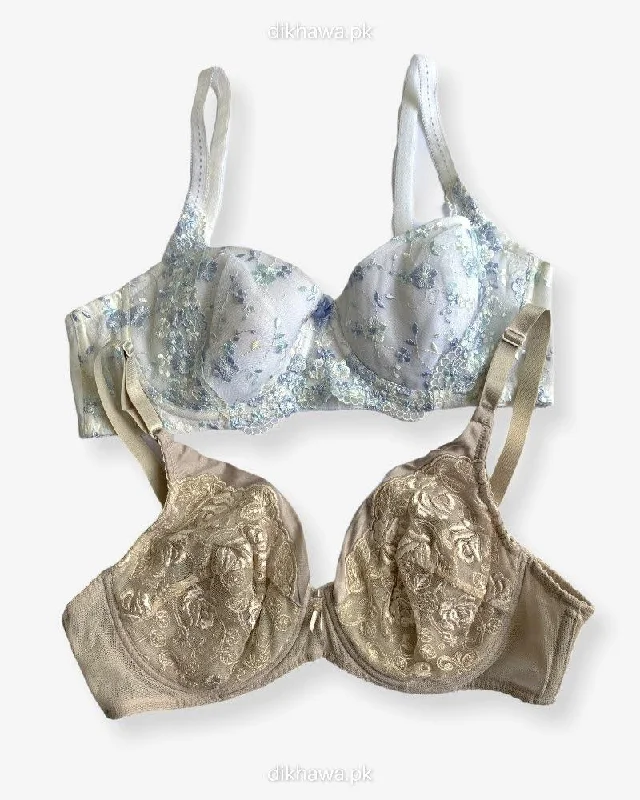 Imported Stocklot Branded Net Pushup Bra - Underwired Bra - Non Padded Bra - Pack of 2 Imported Stocklot Branded Net Pushup Bra - Underwired Bra - Non Padded Bra - Pack of 2