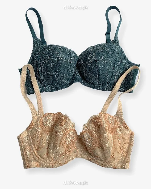 Imported Stocklot Branded Net Pushup Bra - Underwired Bra - Non Padded Bra - Pack of 2 Imported Stocklot Branded Net Pushup Bra - Underwired Bra - Non Padded Bra - Pack of 2