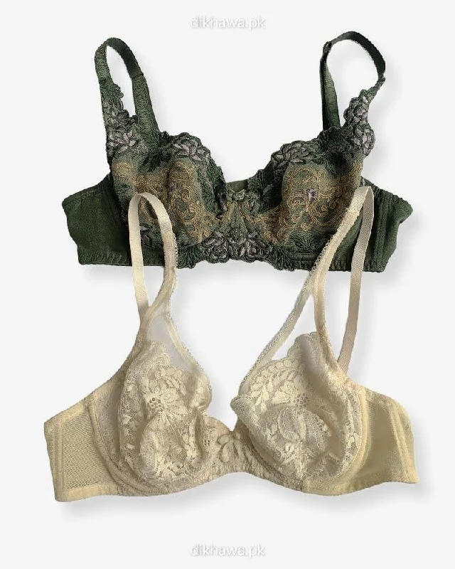 Imported Stocklot Branded Net Pushup Bra - Underwired Bra - Non Padded Bra - Pack of 2 Imported Stocklot Branded Net Pushup Bra - Underwired Bra - Non Padded Bra - Pack of 2