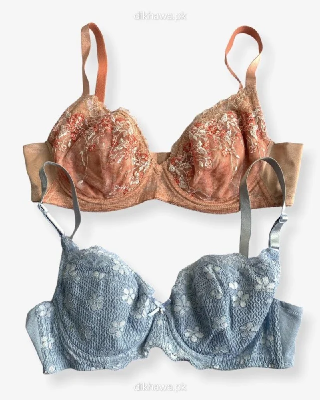 Imported Stocklot Branded Net Pushup Bra - Underwired Bra - Non Padded Bra - Pack of 2 Imported Stocklot Branded Net Pushup Bra - Underwired Bra - Non Padded Bra - Pack of 2