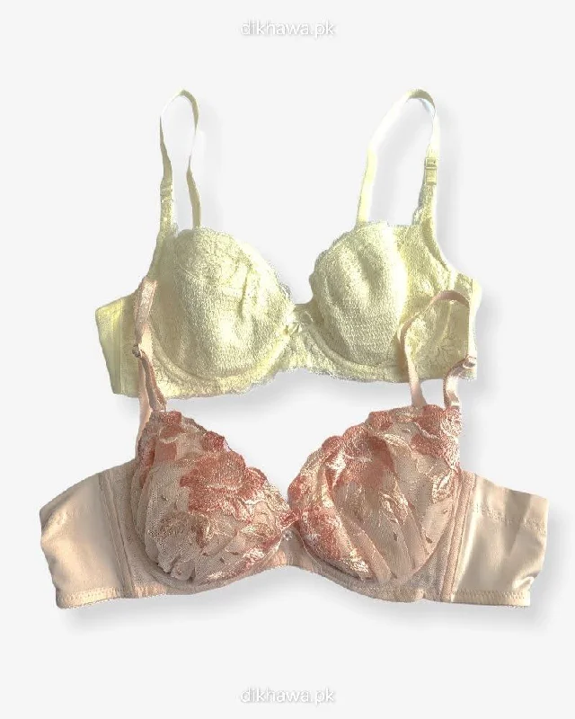 Imported Stocklot Branded Net Pushup Bra - Underwired Bra - Non Padded Bra - Pack of 2 Imported Stocklot Branded Net Pushup Bra - Underwired Bra - Non Padded Bra - Pack of 2