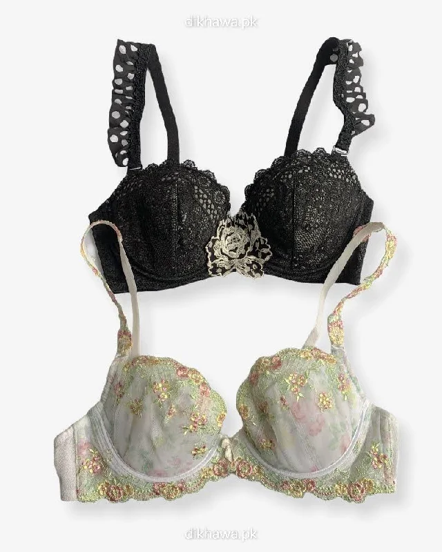 Imported Stocklot Branded Net Pushup Bra - Underwired Bra - Non Padded Bra - Pack of 2 Imported Stocklot Branded Net Pushup Bra - Underwired Bra - Non Padded Bra - Pack of 2