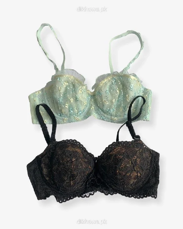 Imported Stocklot Branded Net Pushup Bra - Underwired Bra - Non Padded Bra - Pack of 2 Imported Stocklot Branded Net Pushup Bra - Underwired Bra - Non Padded Bra - Pack of 2