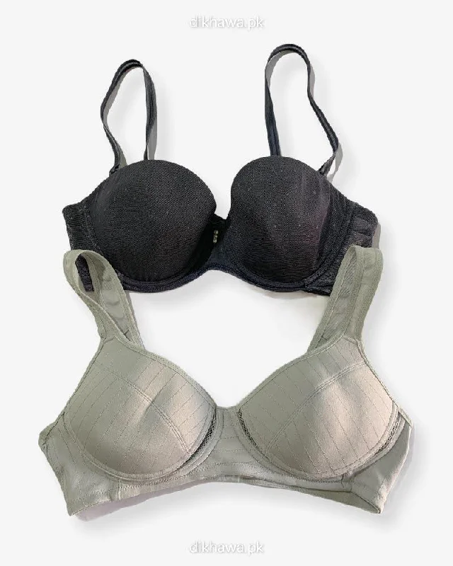 Imported Stocklot Branded Net Pushup Bra - Underwired Bra - Non Padded Bra - Pack of 2 Imported Stocklot Branded Net Pushup Bra - Underwired Bra - Non Padded Bra - Pack of 2