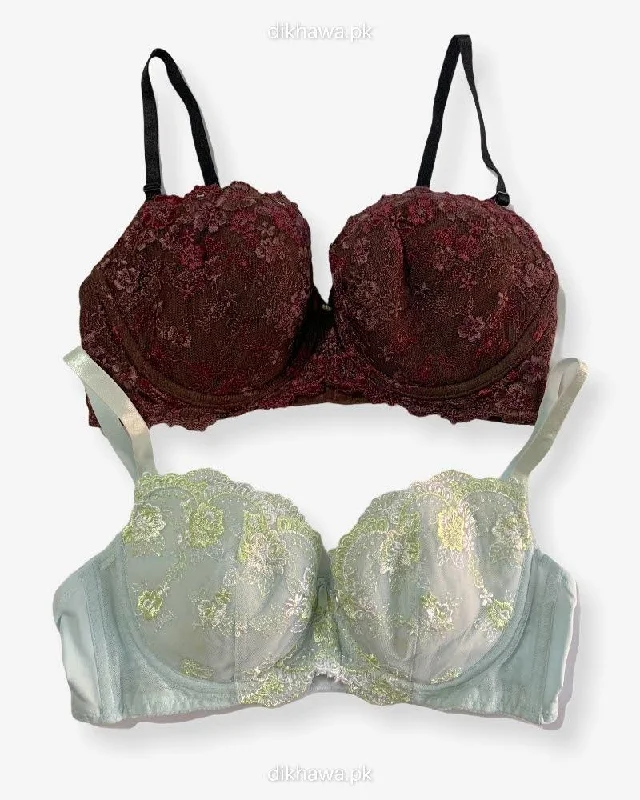 Imported Stocklot Branded Net Pushup Bra - Underwired Bra - Non Padded Bra - Pack of 2 Imported Stocklot Branded Net Pushup Bra - Underwired Bra - Non Padded Bra - Pack of 2