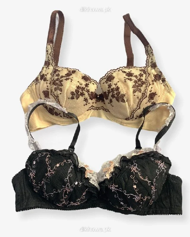 Imported Stocklot Branded Net Pushup Bra - Underwired Bra - Non Padded Bra - Pack of 2 Imported Stocklot Branded Net Pushup Bra - Underwired Bra - Non Padded Bra - Pack of 2