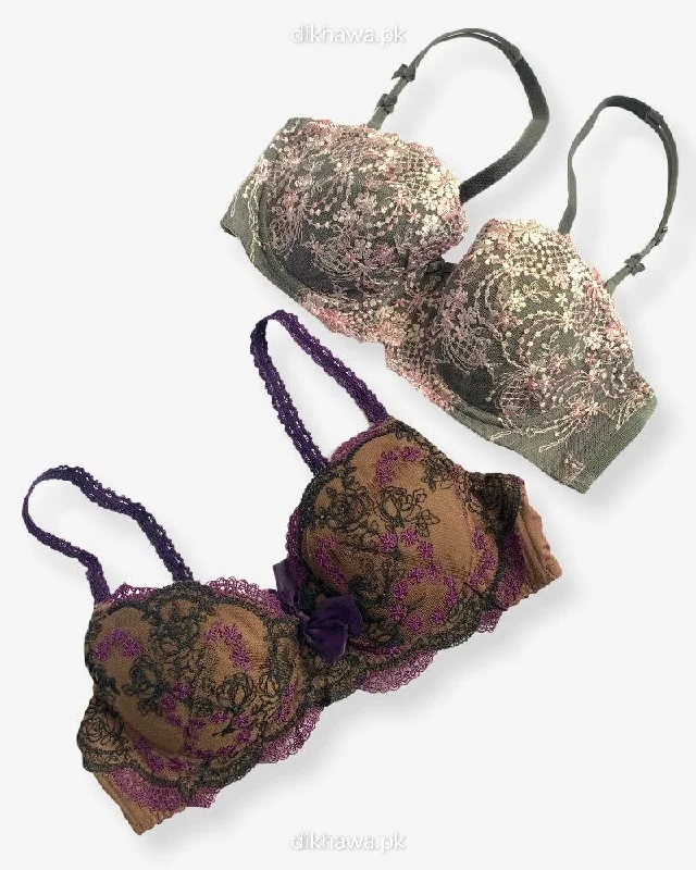 Imported Stocklot Branded Net Pushup Bra - Underwired Bra - Non Padded Bra - Pack of 2 Imported Stocklot Branded Net Pushup Bra - Underwired Bra - Non Padded Bra - Pack of 2