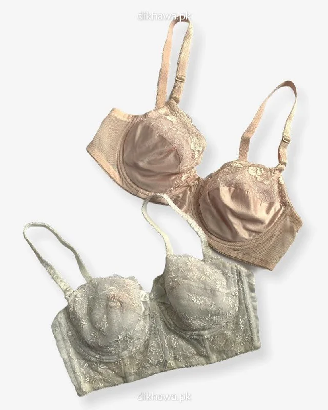 Imported Stocklot Branded Net Pushup Bra - Underwired Bra - Non Padded Bra - Pack of 2 Imported Stocklot Branded Net Pushup Bra - Underwired Bra - Non Padded Bra - Pack of 2