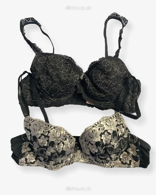Imported Stocklot Branded Net Pushup Bra - Underwired Bra - Non Padded Bra - Pack of 2 Imported Stocklot Branded Net Pushup Bra - Underwired Bra - Non Padded Bra - Pack of 2