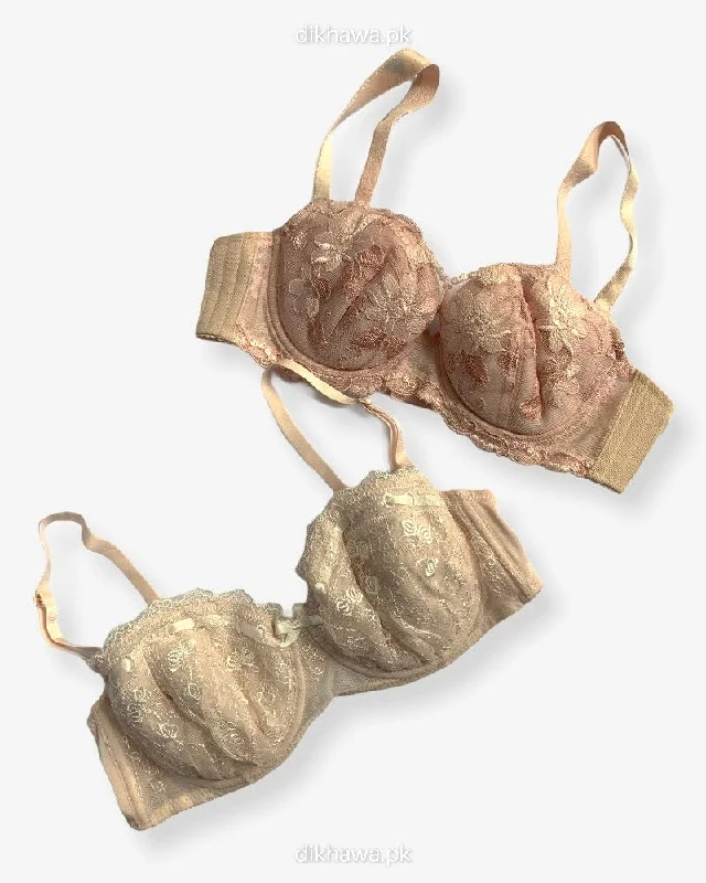 Imported Stocklot Branded Net Pushup Bra - Underwired Bra - Non Padded Bra - Pack of 2 Imported Stocklot Branded Net Pushup Bra - Underwired Bra - Non Padded Bra - Pack of 2