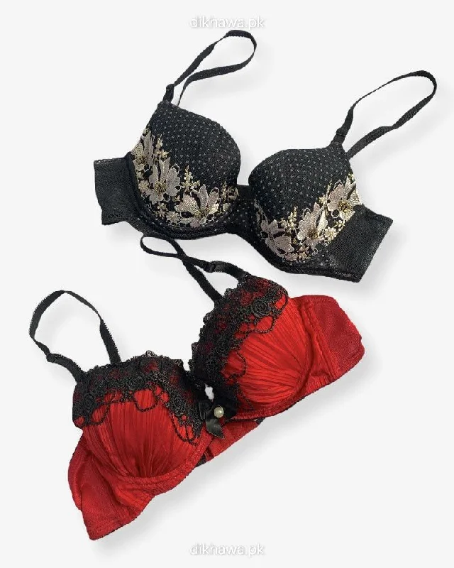Imported Stocklot Branded Net Pushup Bra - Underwired Bra - Non Padded Bra - Pack of 2 Imported Stocklot Branded Net Pushup Bra - Underwired Bra - Non Padded Bra - Pack of 2