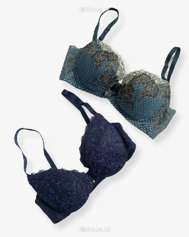 Imported Stocklot Branded Net Pushup Bra - Underwired Bra - Non Padded Bra - Pack of 2 Imported Stocklot Branded Net Pushup Bra - Underwired Bra - Non Padded Bra - Pack of 2