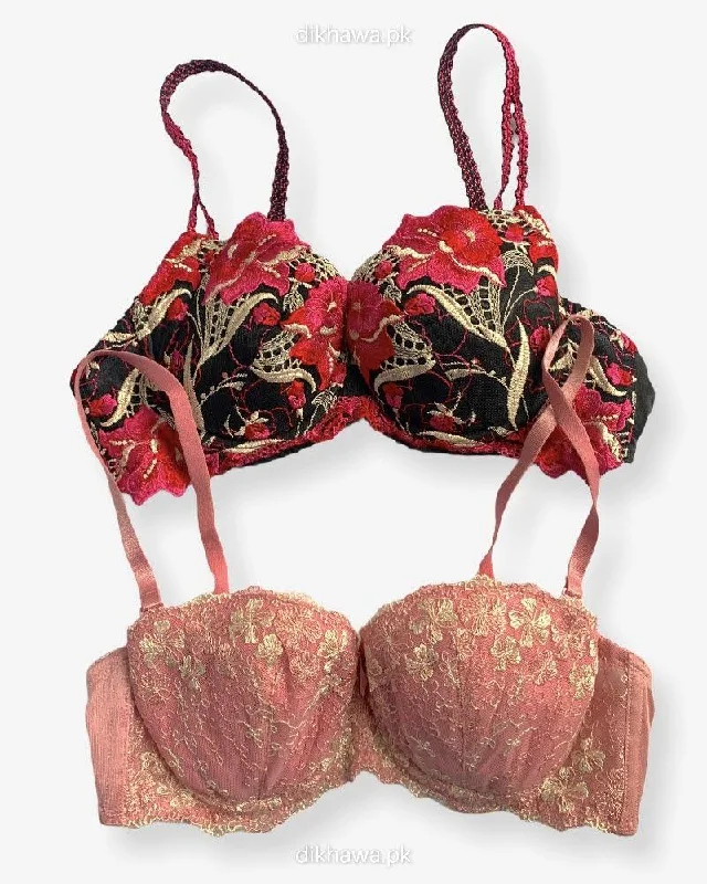Imported Stocklot Branded Net Pushup Bra - Underwired Bra - Non Padded Bra - Pack of 2 Imported Stocklot Branded Net Pushup Bra - Underwired Bra - Non Padded Bra - Pack of 2