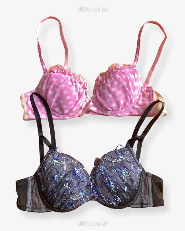 Imported Stocklot Branded Net Pushup Bra - Underwired Bra - Non Padded Bra - Pack of 2 Imported Stocklot Branded Net Pushup Bra - Underwired Bra - Non Padded Bra - Pack of 2