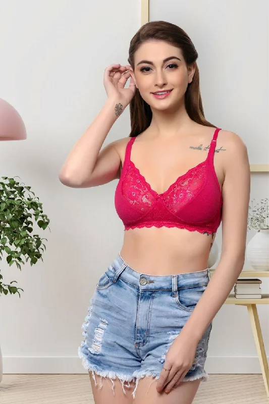 Organic Cotton  Antimicrobial Laced non-Padded Bra-ISB019-Fuschia-