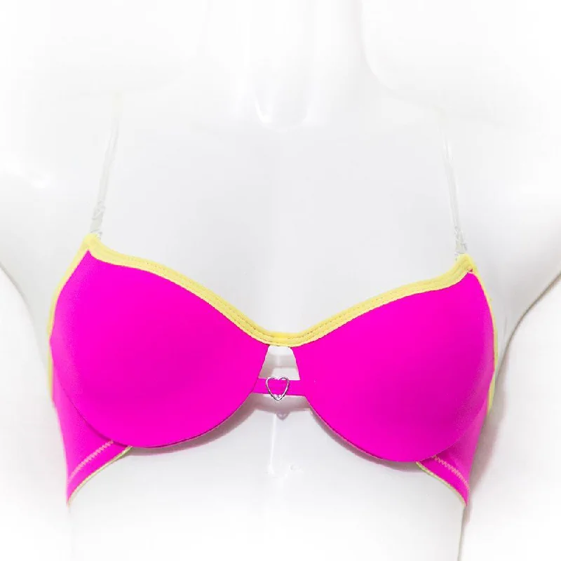 Love Bra - Pink & Yellow - Removable Straps Pushup Bra