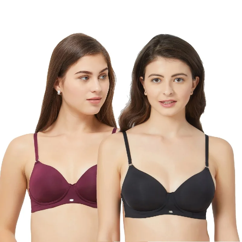 Semi/Medium Coverage Padded Non Wired T-shirt Bra with Detachable Straps (PACK OF 2) CB-125