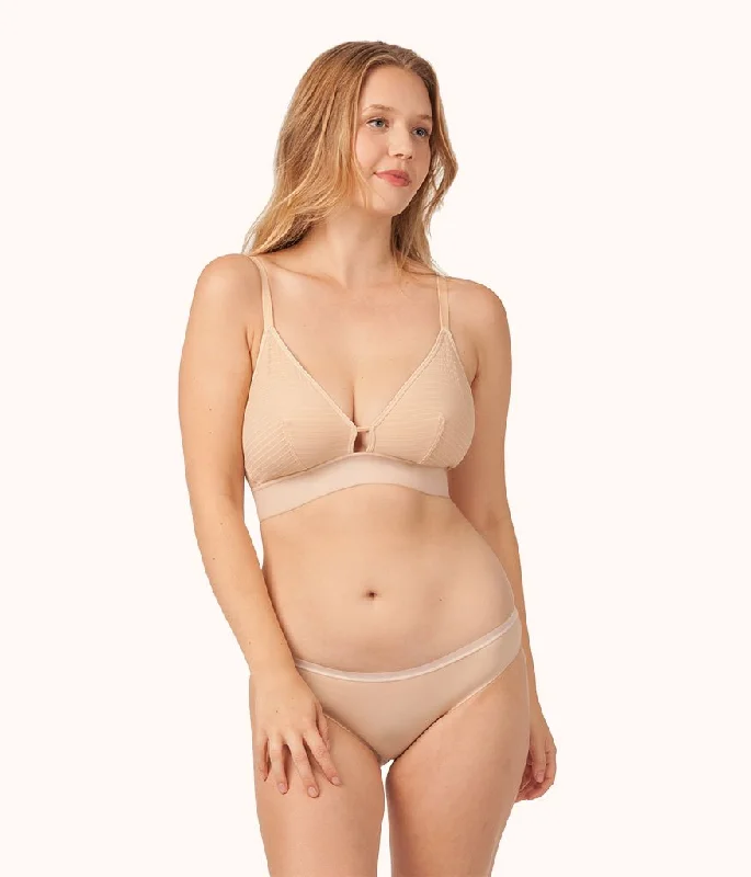 The Busty Stripe Mesh Bralette: Toasted Almond