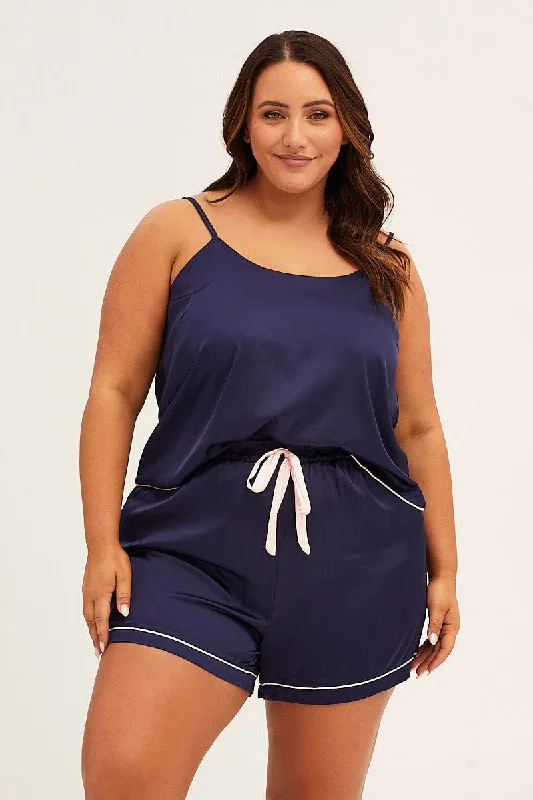 Blue Pyjamas Cami Satin Pj Set