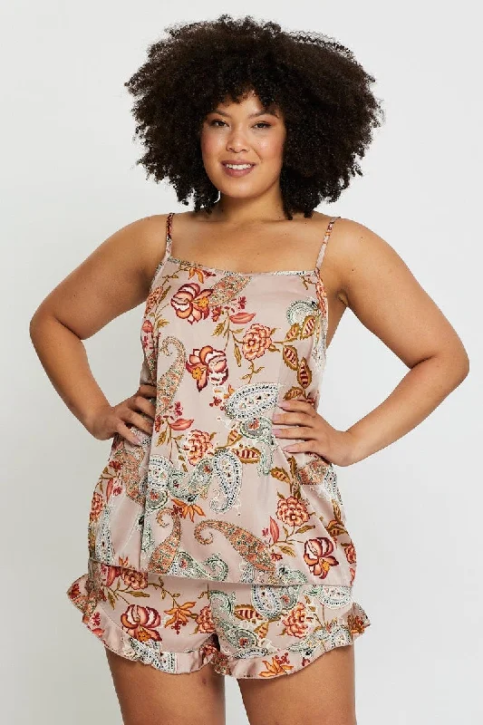 Floral Satin Pyjama 2 Piece Pj Set