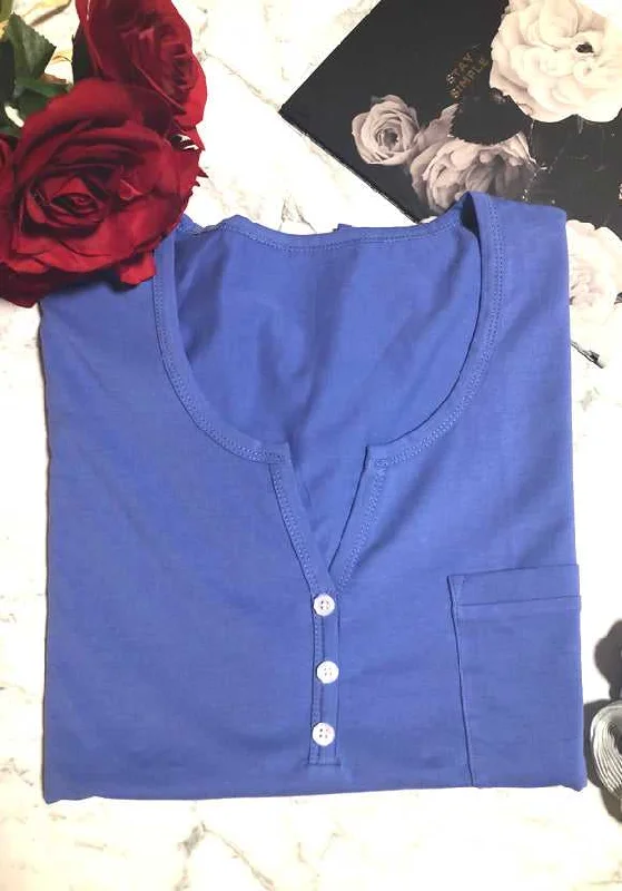Plus Size Cotton Nightie in Short Sleeve Denim Color